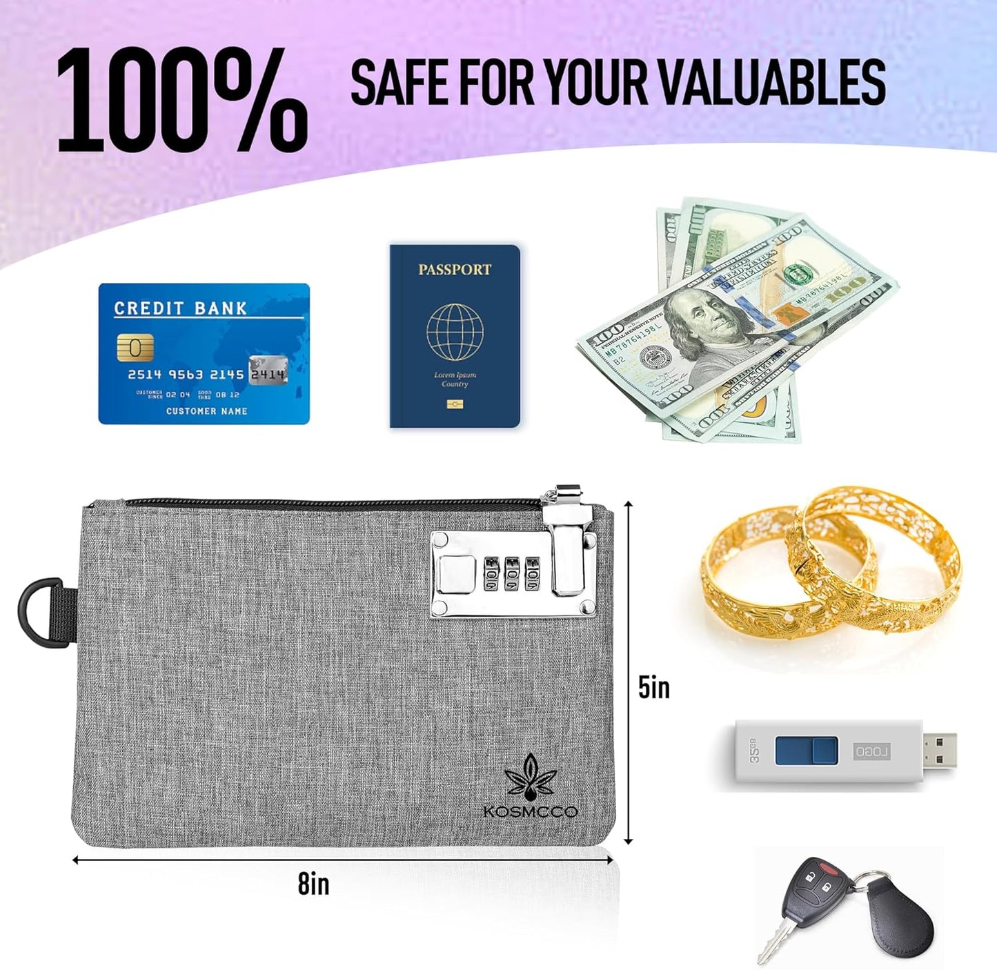 2Pcs Lockable Money Bag