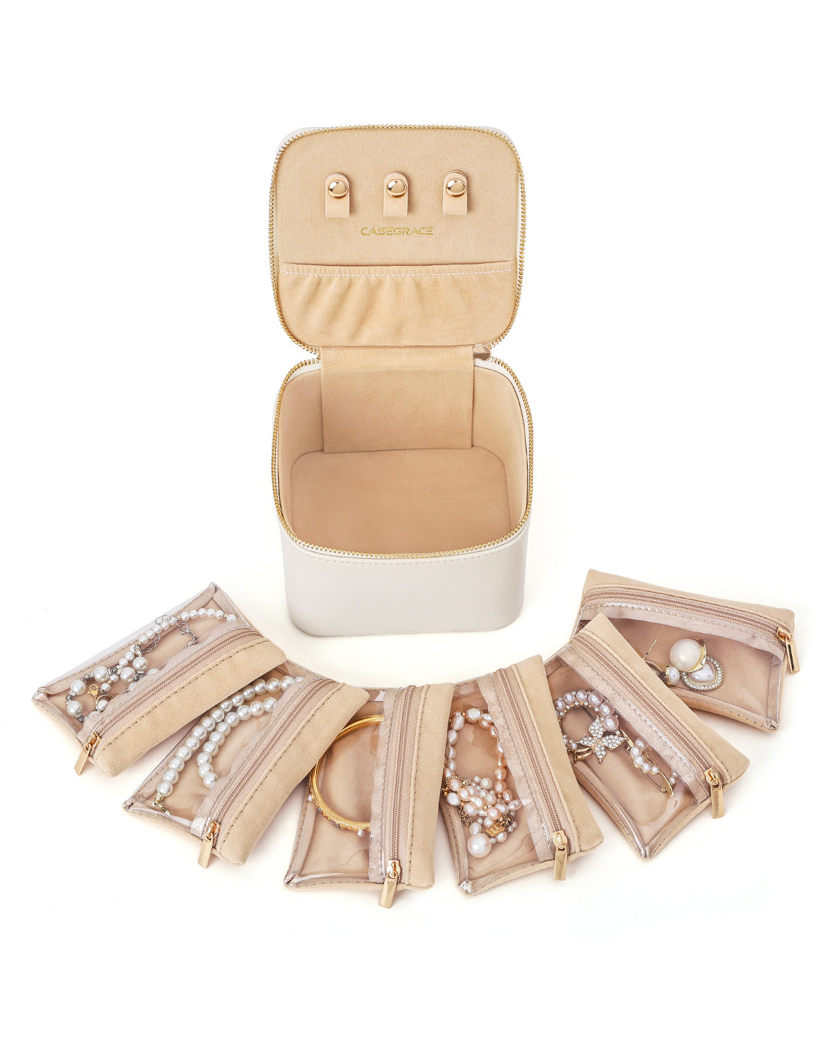 CASEGRACE Travel Jewelry Case, Jewelry Organizer with 6 Velvet Pouch Bags