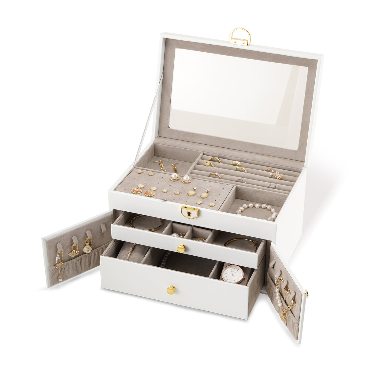 Casegrace Clear Lid Jewelry Box 3 Layers Jewelry Organizer