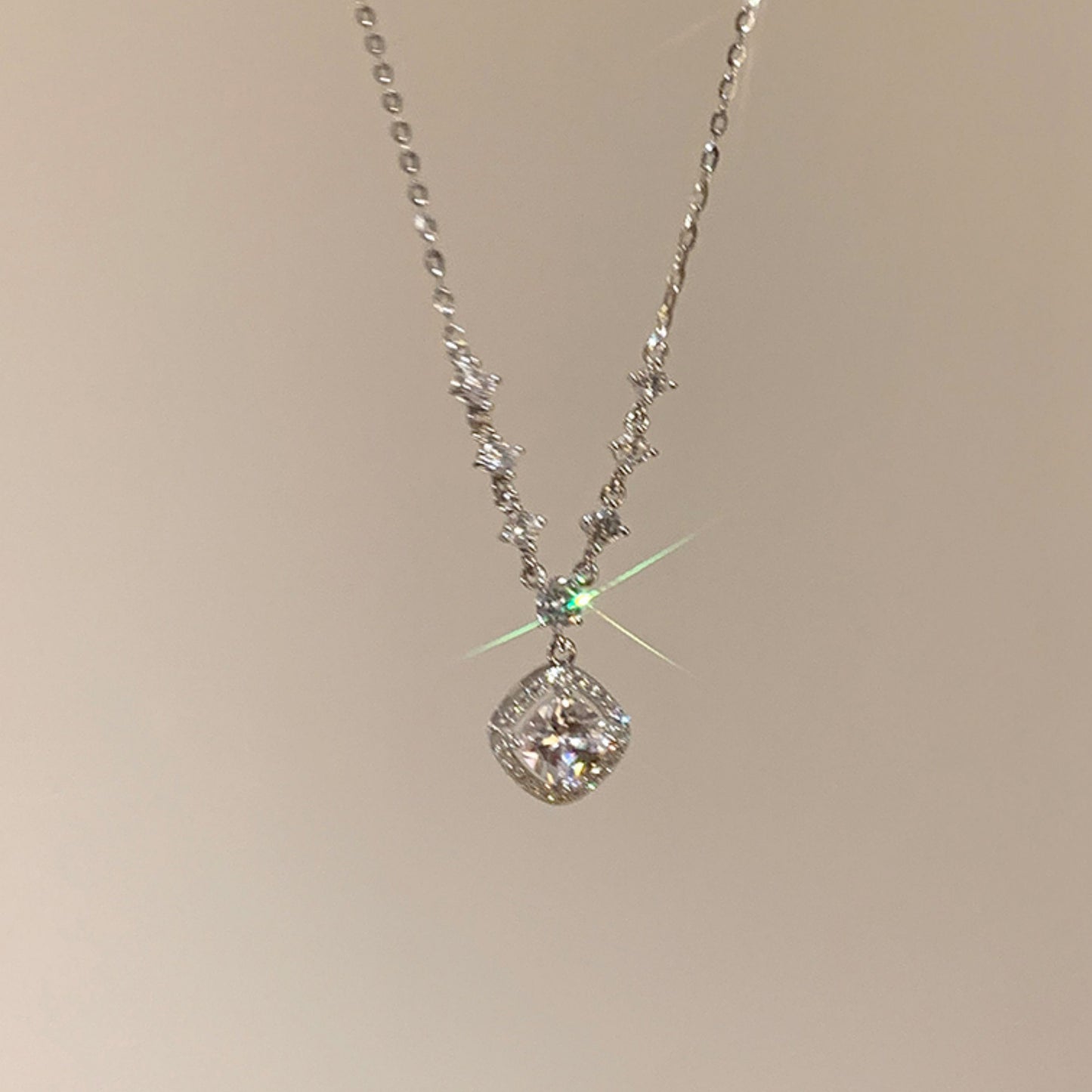 Dainty Sugar Cube Pendant Necklace for Women,Adjustable Chain Stylish Crystal Pendant