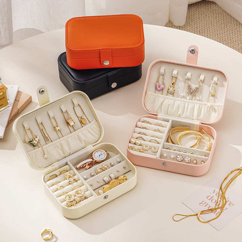 Casegrace Portable Travel Jewelry Box PU Leather Snap‑Closure Jewelry Organizer for Women