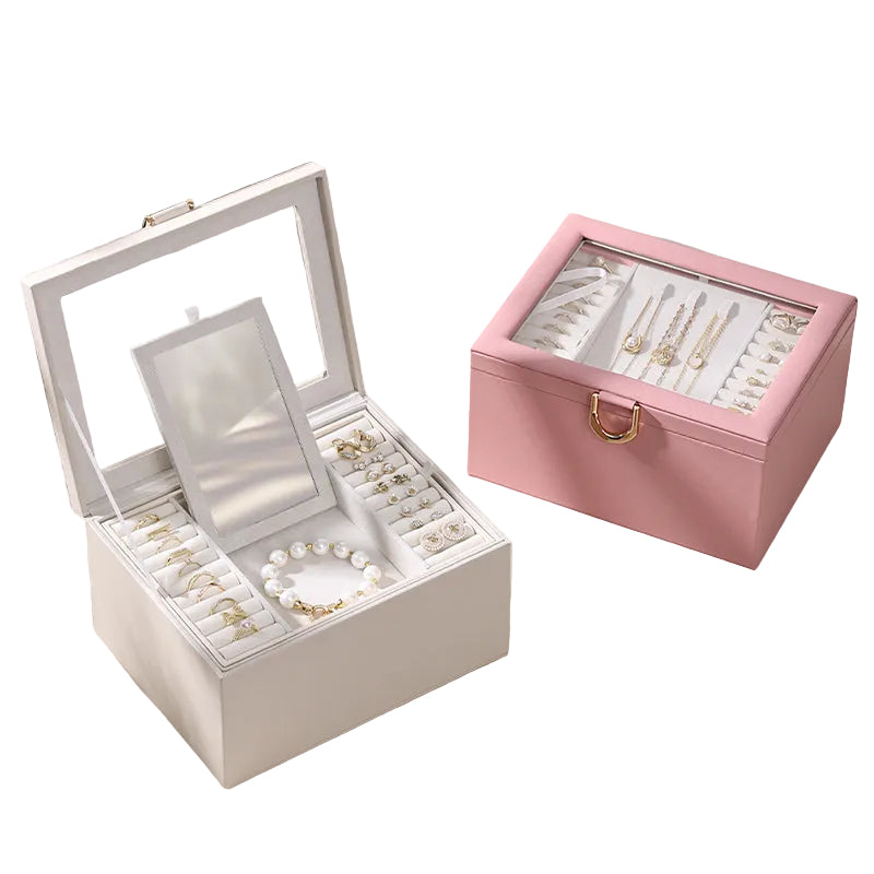 Casegrace Jewelry Box With Built-in Mirror & Double Panel Storage, Watch Pillows & Multi-compartment Design