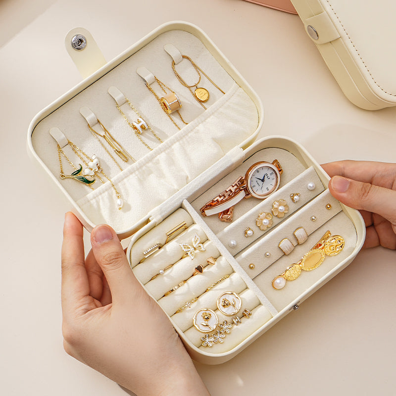 Casegrace Portable Travel Jewelry Box PU Leather Snap‑Closure Jewelry Organizer for Women