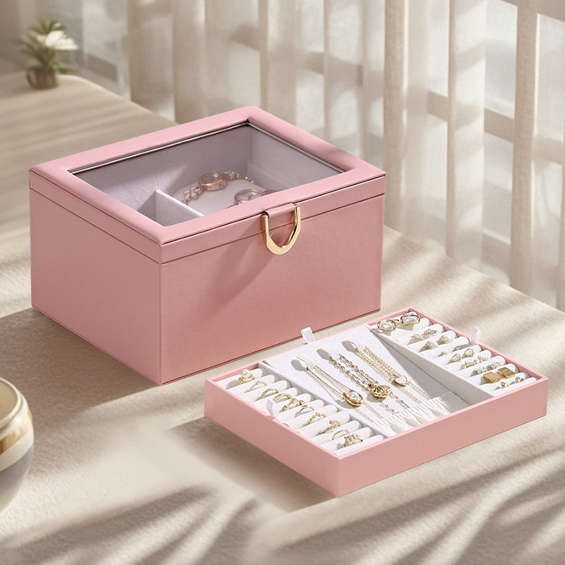 Casegrace Jewelry Box With Built-in Mirror & Double Panel Storage, Watch Pillows & Multi-compartment Design