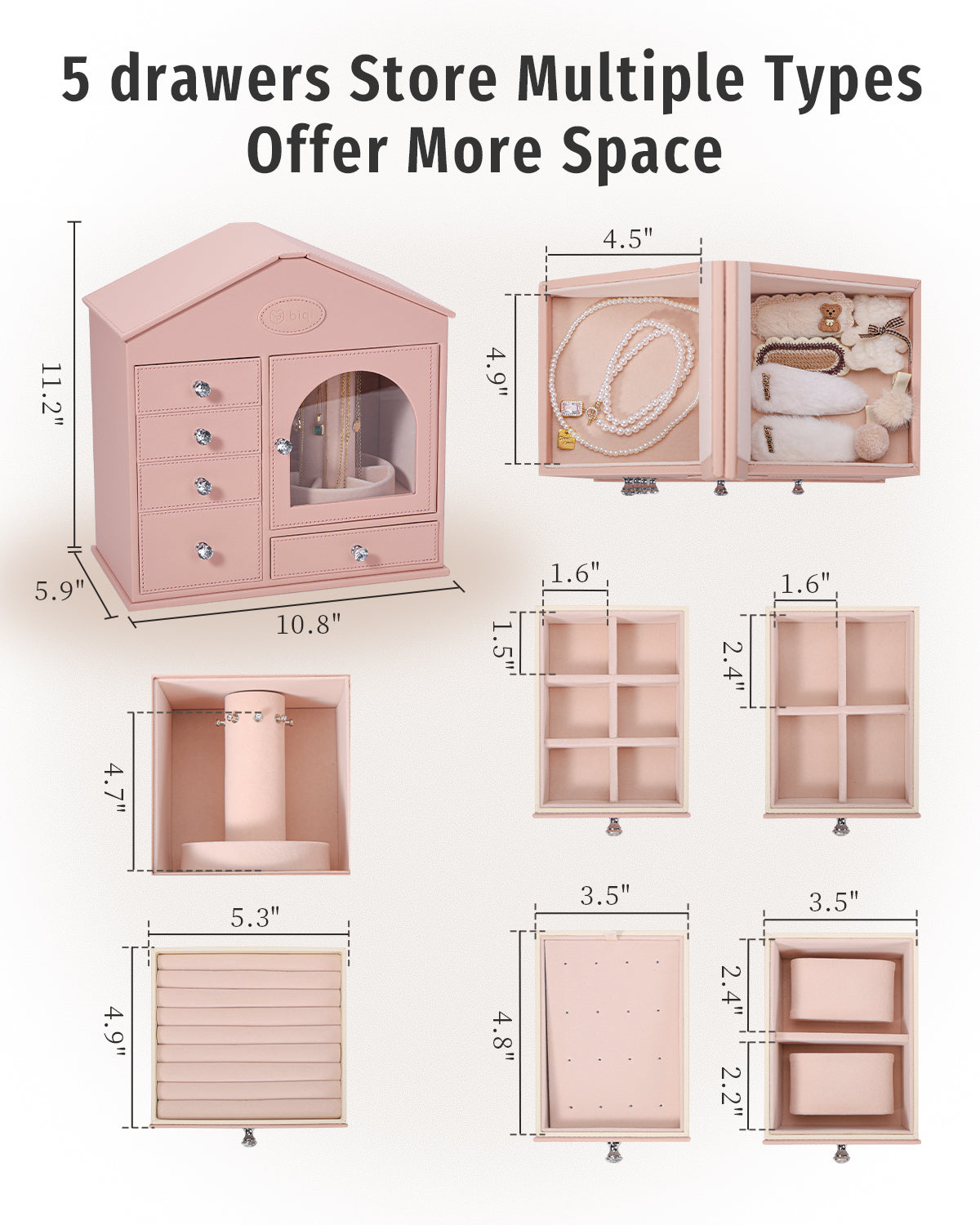 BIQI PINK Hut-shaped Jewelry Box With 5-layer Drawers