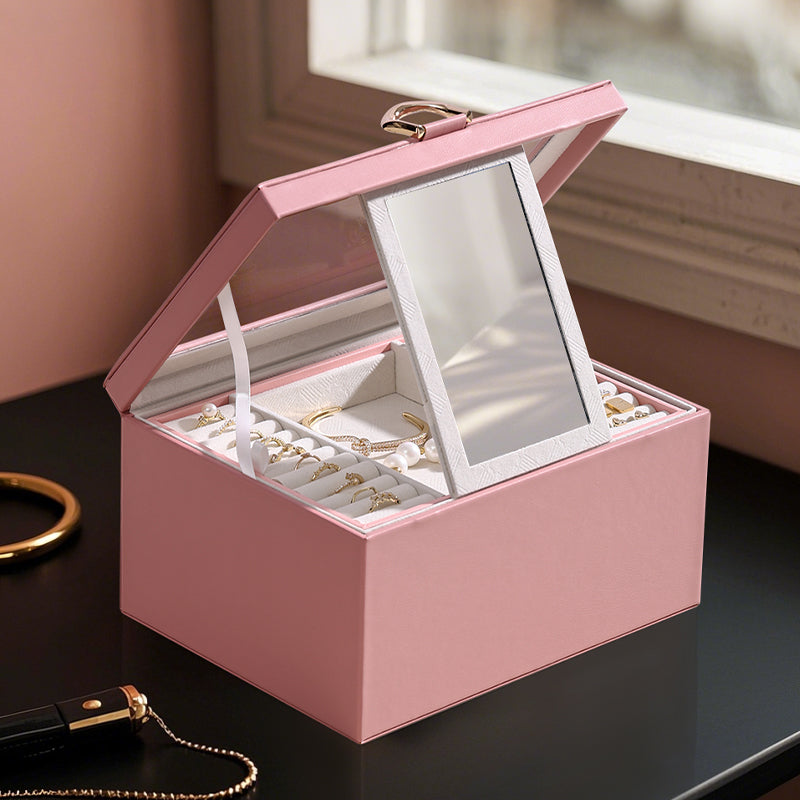 Casegrace Jewelry Box With Built-in Mirror & Double Panel Storage, Watch Pillows & Multi-compartment Design