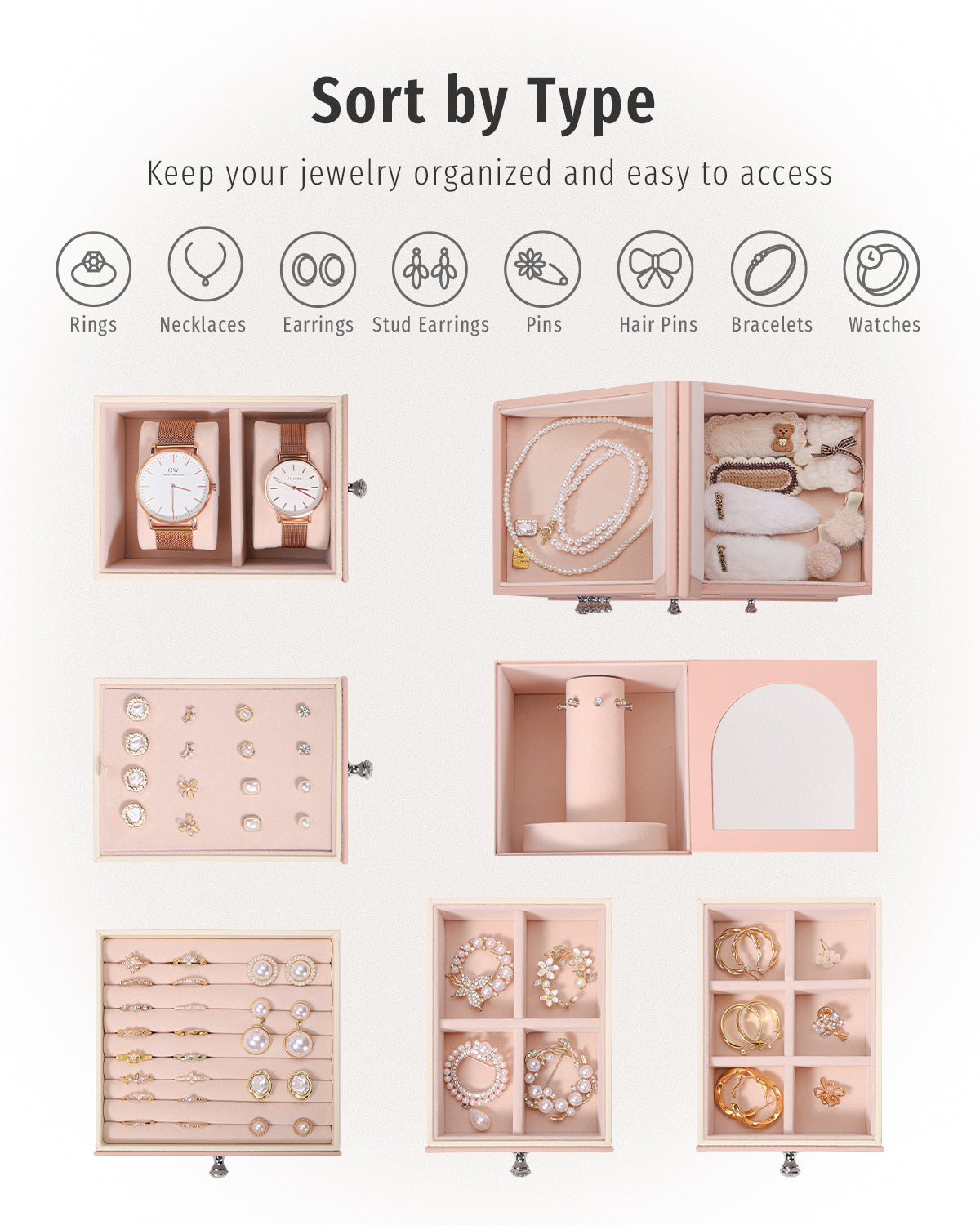 BIQI PINK Hut-shaped Jewelry Box With 5-layer Drawers