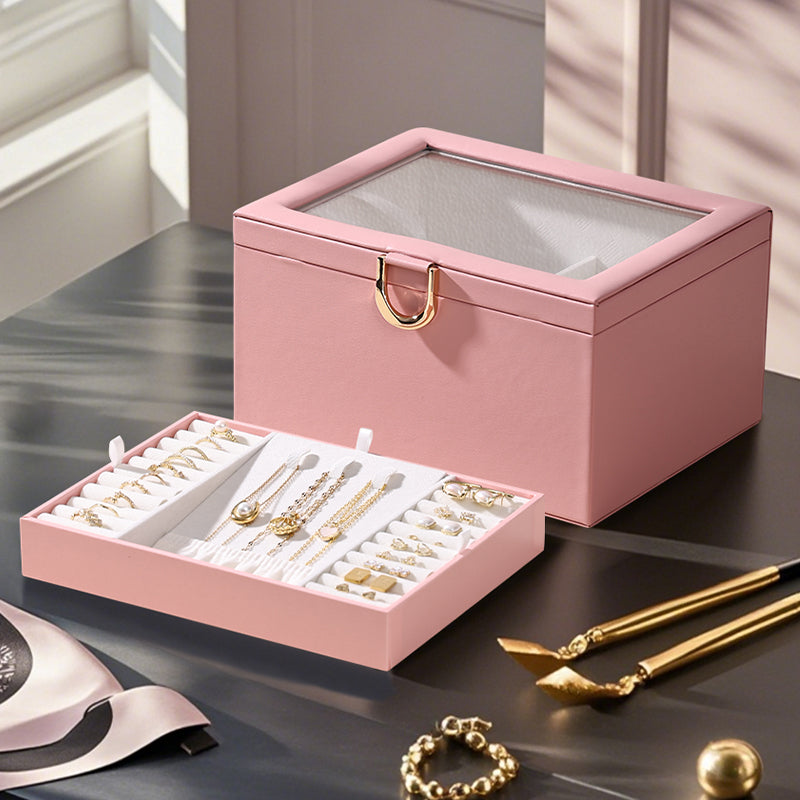 Casegrace Jewelry Box With Built-in Mirror & Double Panel Storage, Watch Pillows & Multi-compartment Design