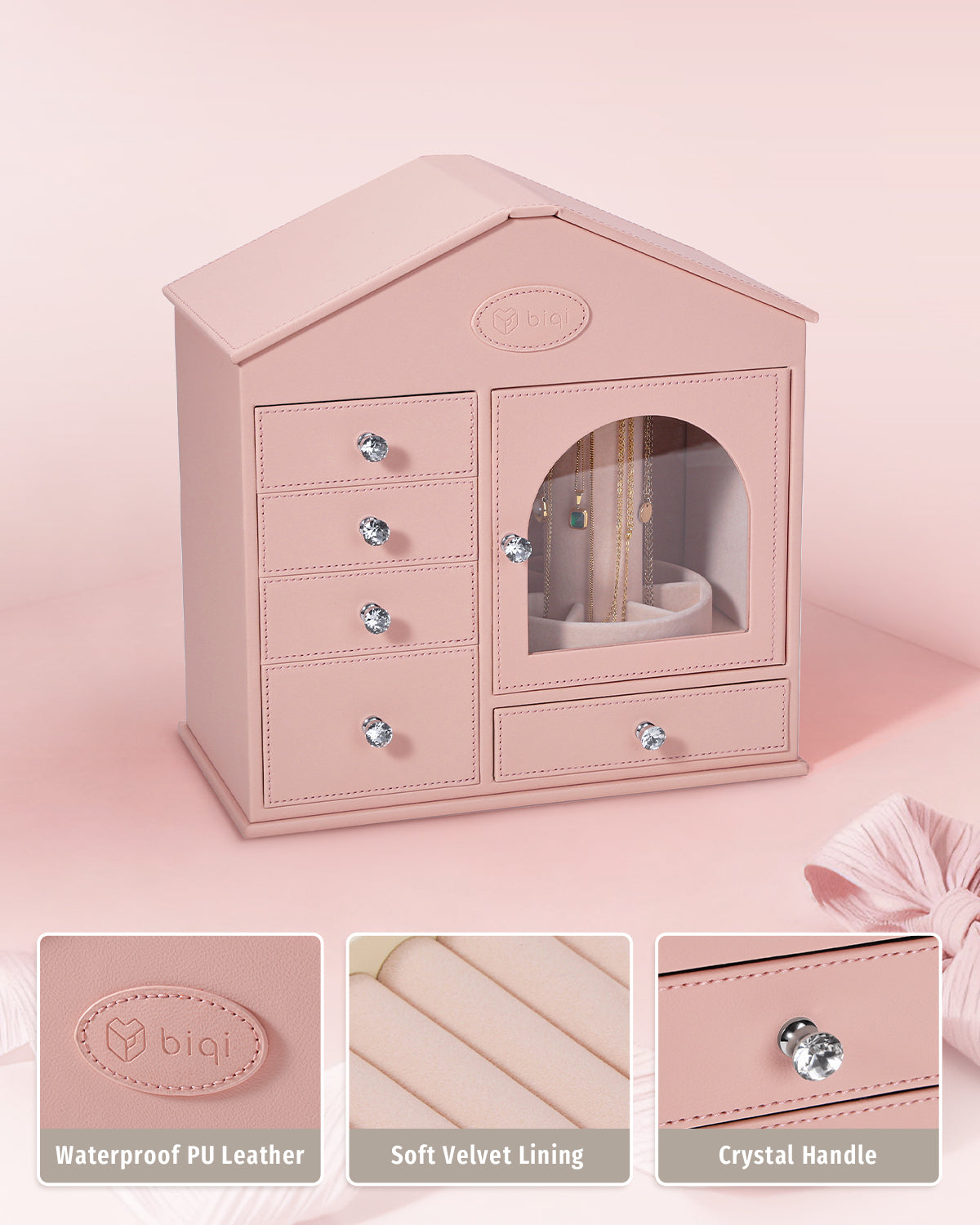 BIQI PINK Hut-shaped Jewelry Box With 5-layer Drawers
