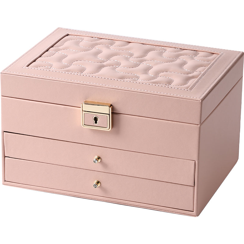 3 Layers PU Leather Jewelry Storage Box with Lock