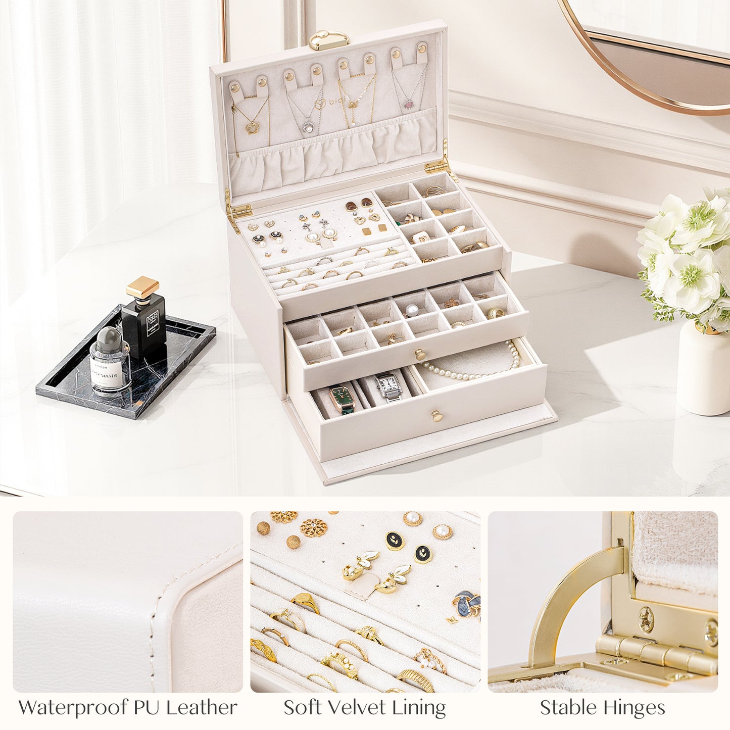 3-Tier Jewelry Organizer Box with 2 Drawers