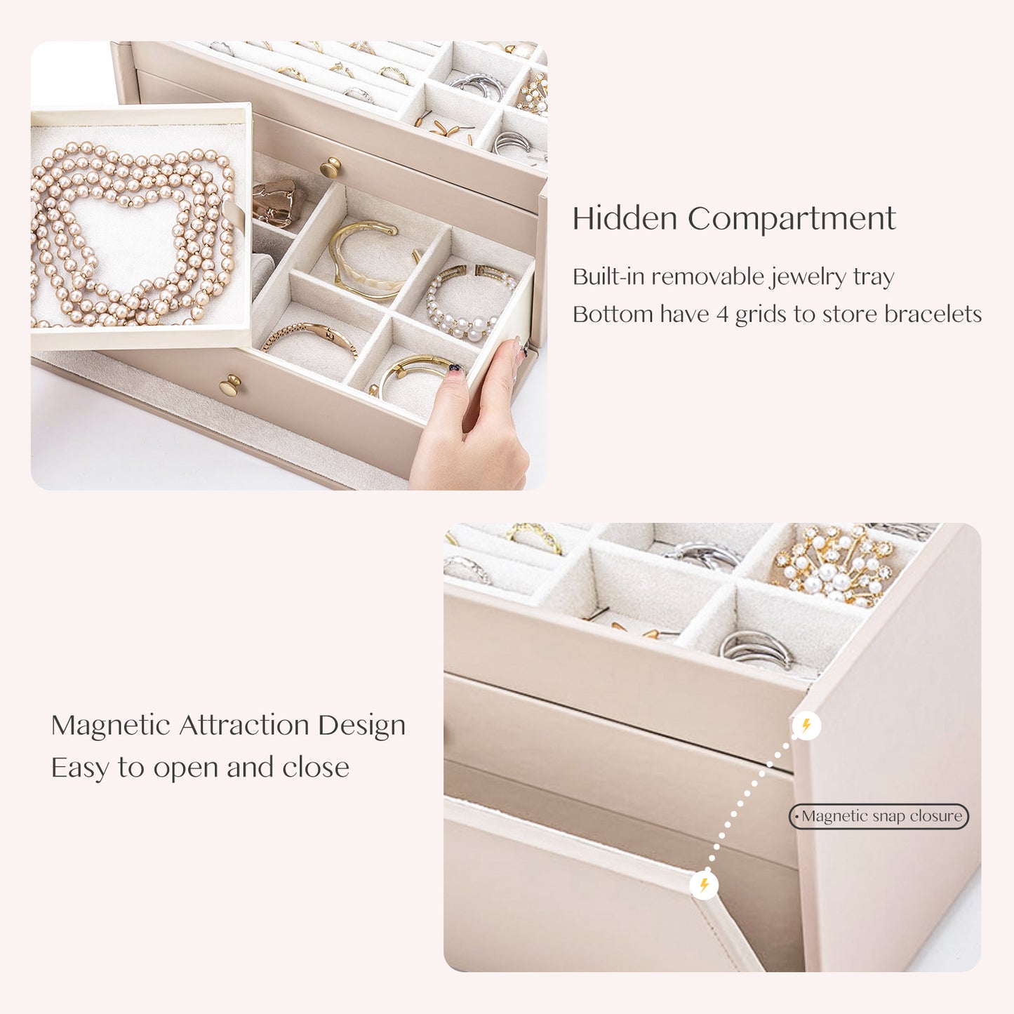 3-Tier Jewelry Organizer Box with 2 Drawers