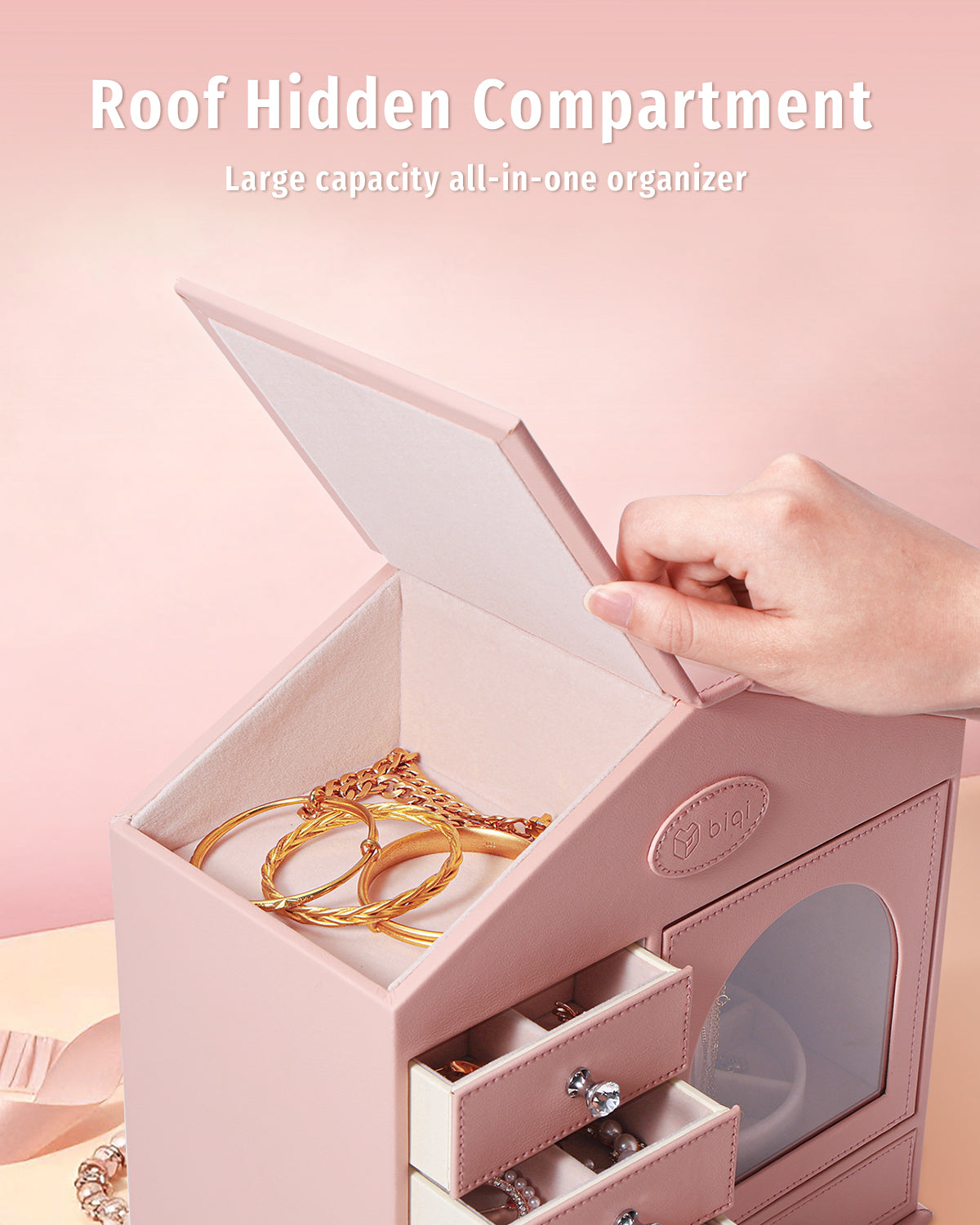 BIQI PINK Hut-shaped Jewelry Box With 5-layer Drawers