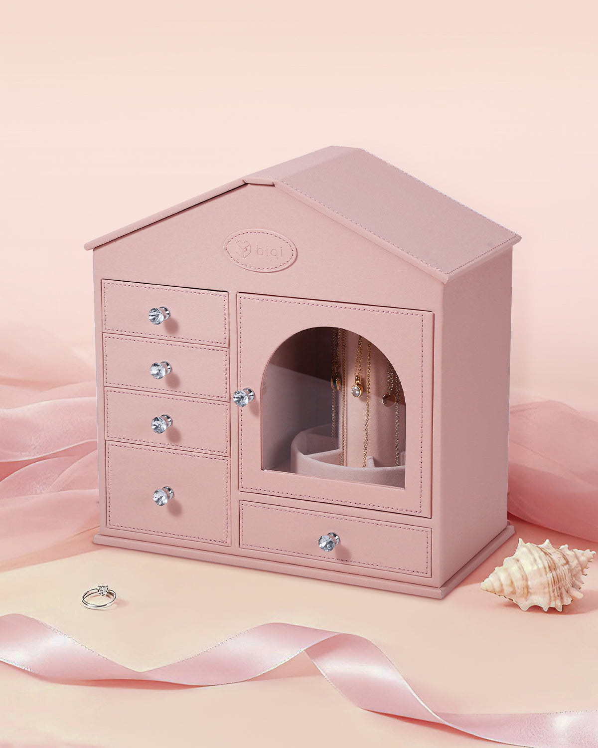 BIQI PINK Hut-shaped Jewelry Box With 5-layer Drawers