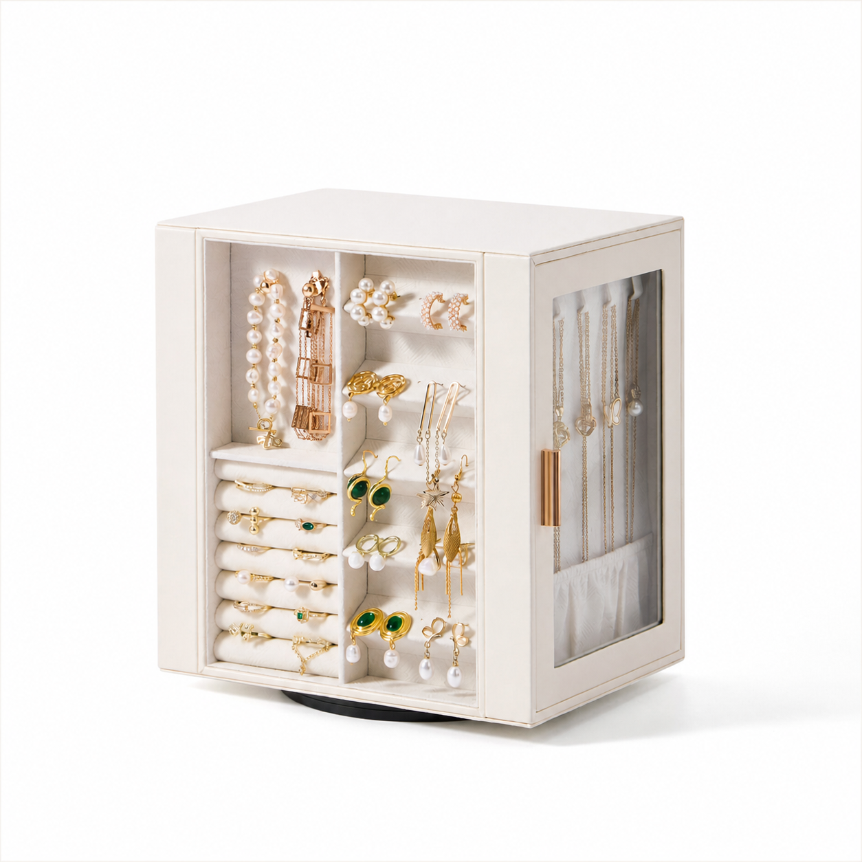 Casegrace 360° Rotatable Jewelry Cabinet, 4-Sided Jewelry Display Storage Case, With 5 Layer Drawers