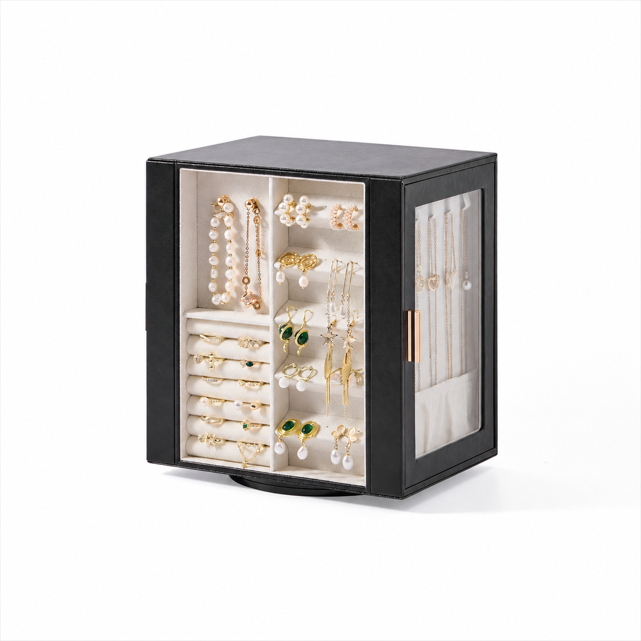 Casegrace 360° Rotatable Jewelry Cabinet, 4-Sided Jewelry Display Storage Case, With 5 Layer Drawers