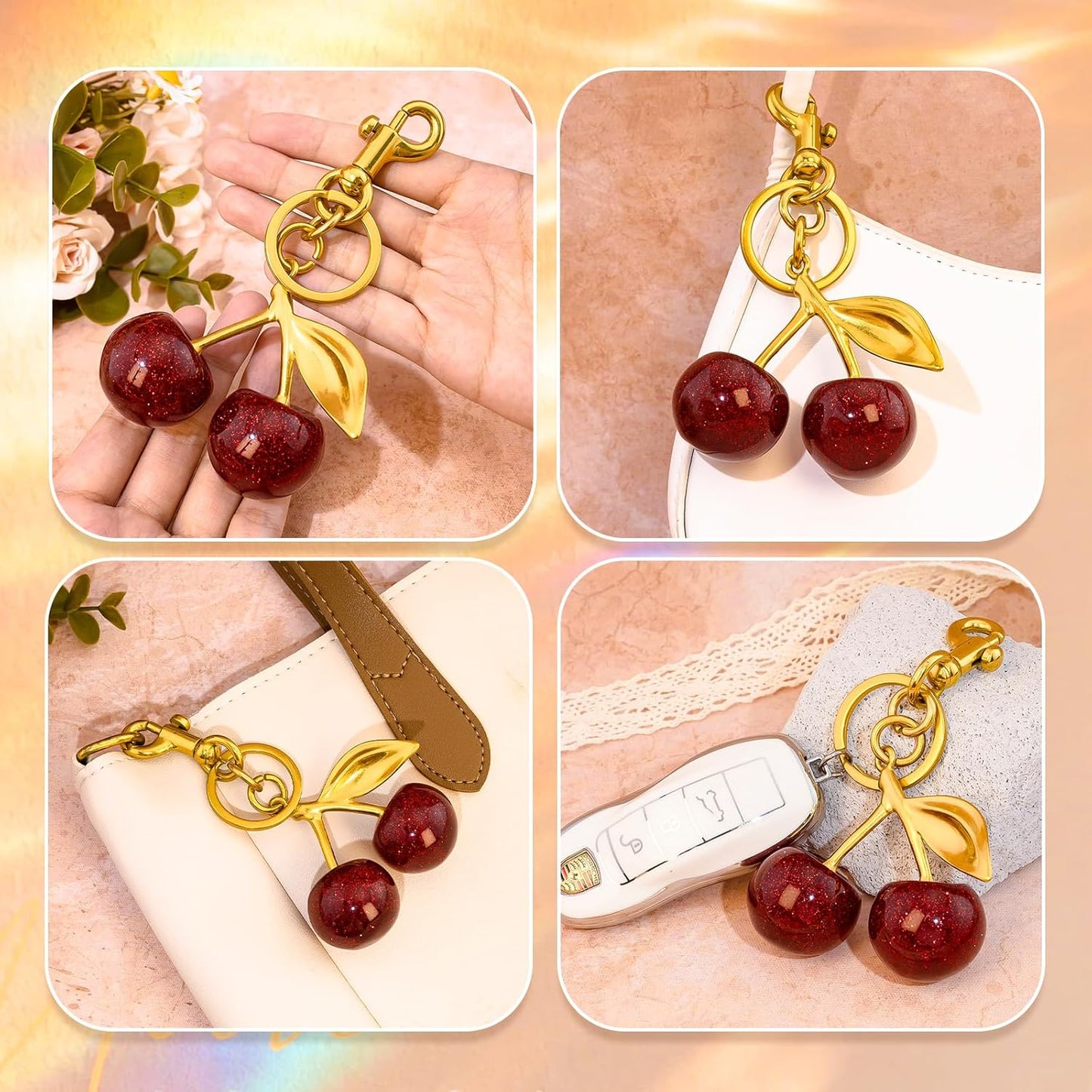 Cherry Keychain Bag Purse Charms For Handbags