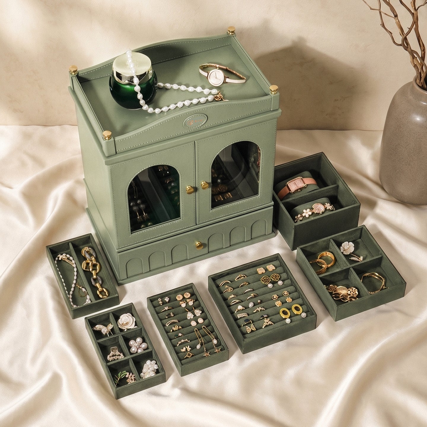 Casegrace French Vintage Jewelry Cabinet Multi-zone Organizer With Detachable Drawer Inserts
