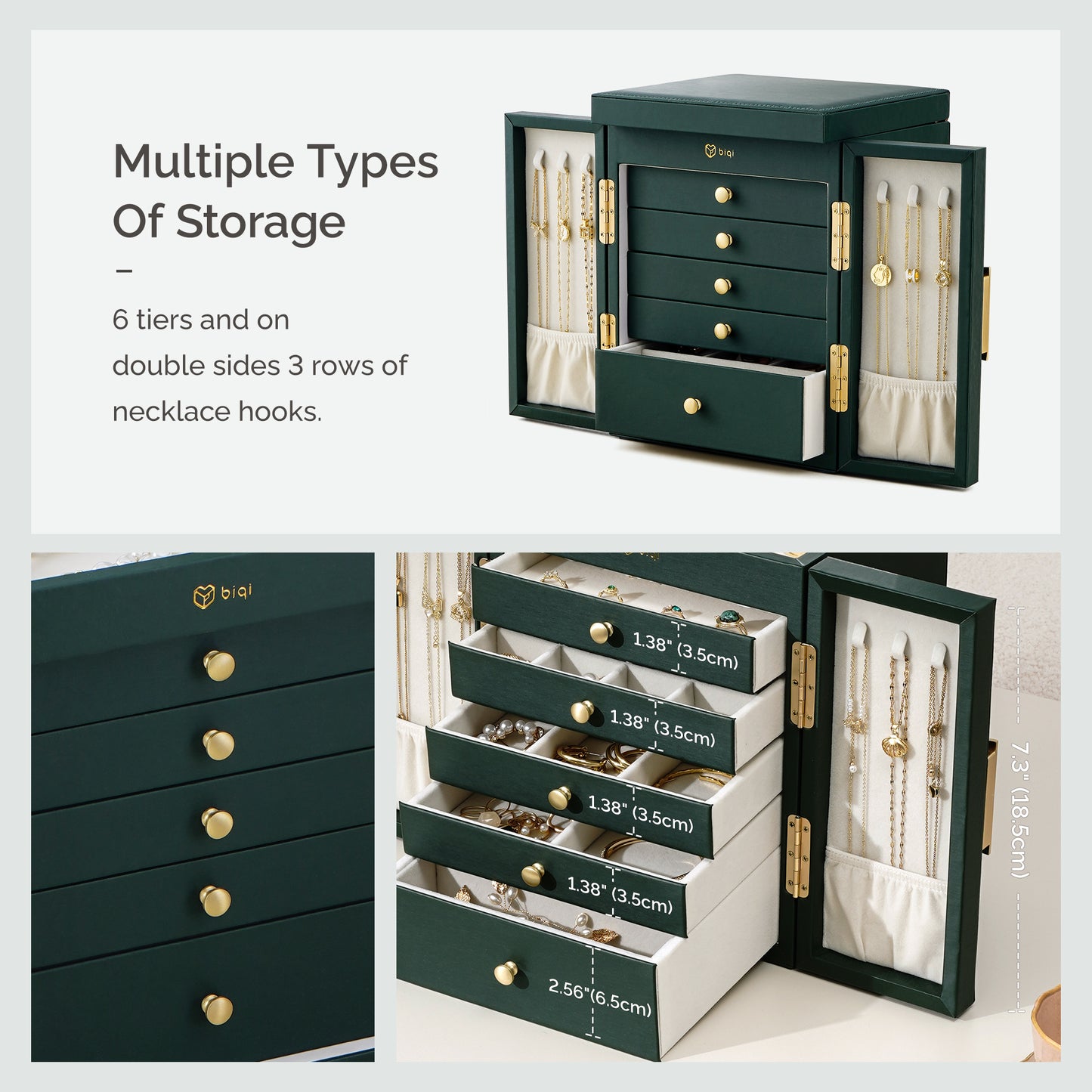6-Tier Jewelry Organizer Box with Mirror