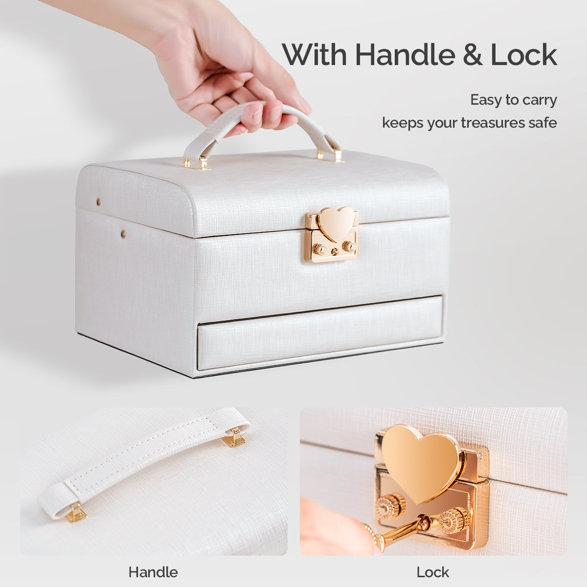 3 Layers Leather Jewelry Storage Box with Lock, Mirror