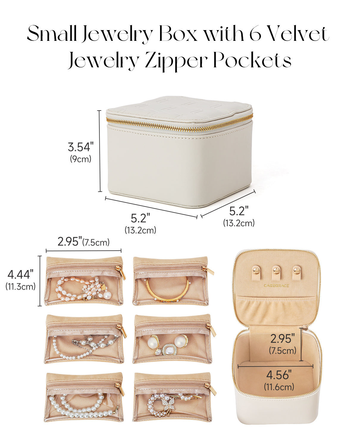 CASEGRACE Travel Jewelry Case, Jewelry Organizer with 6 Velvet Pouch Bags