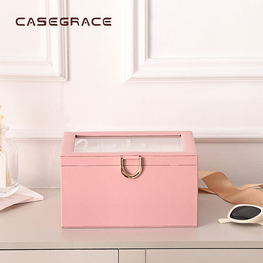 CASEGRACE Jewelry Box with Clear Lid,2-Layer Jewelry Organizer with Mirror