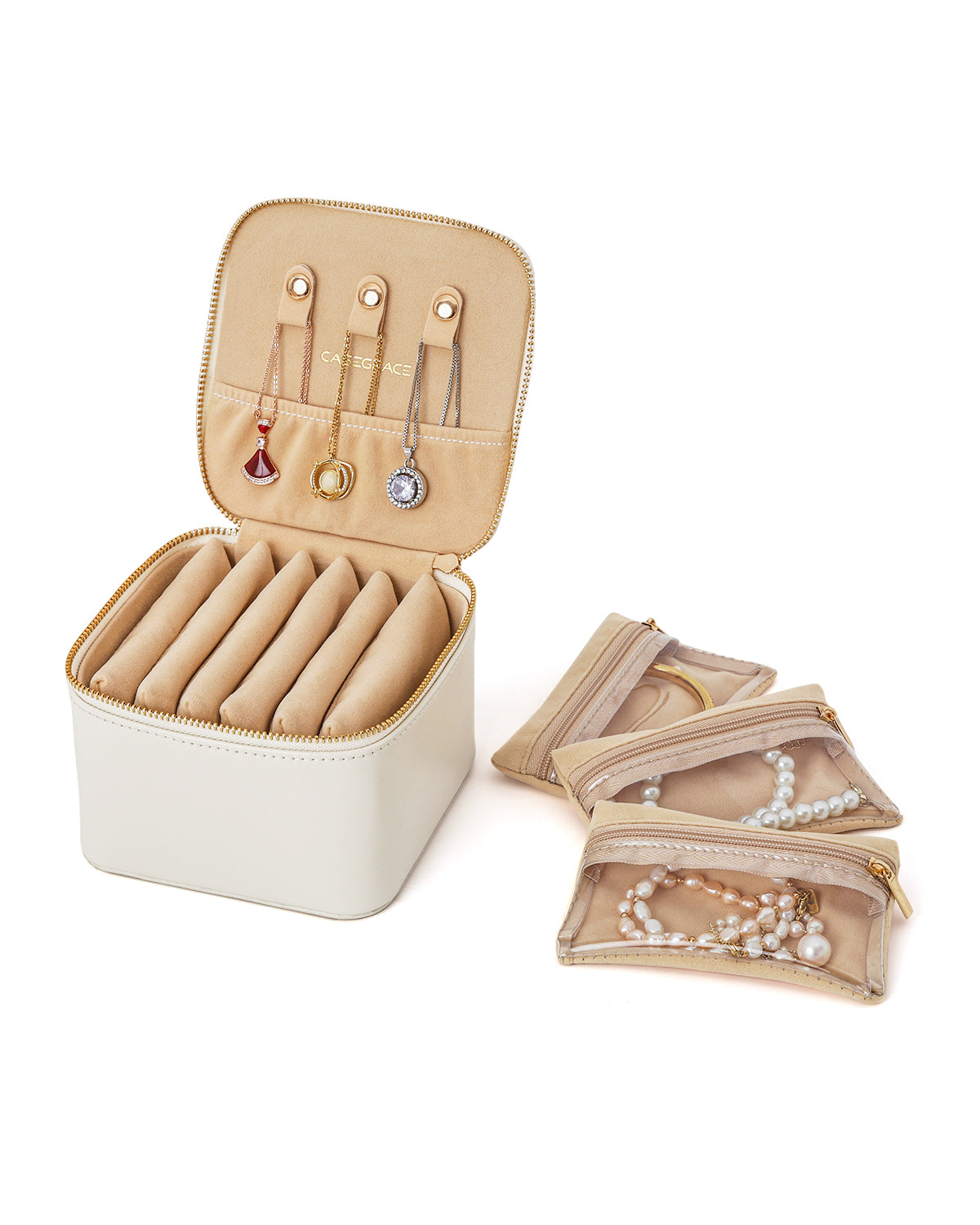 CASEGRACE Travel Jewelry Case, Jewelry Organizer with 6 Velvet Pouch Bags