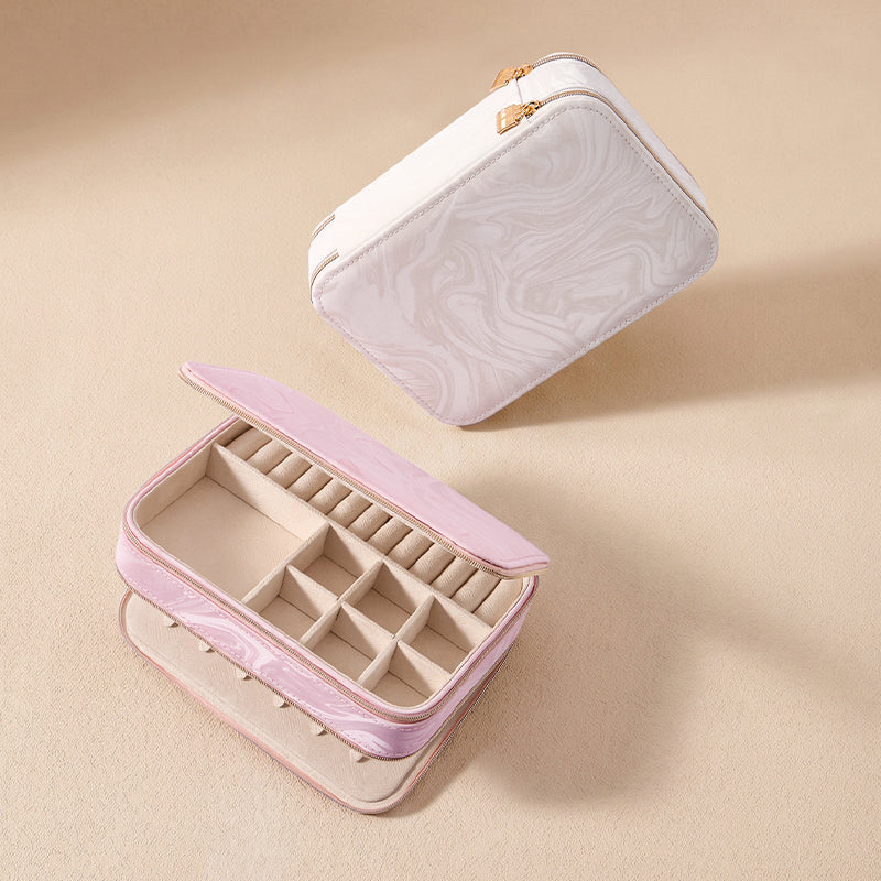 Casegrace Portable Travel Jewelry Box, Dual-Side Double Zipper Storage Layout Jewelry Organizer Case for Rings Earrings Necklaces Bracelets