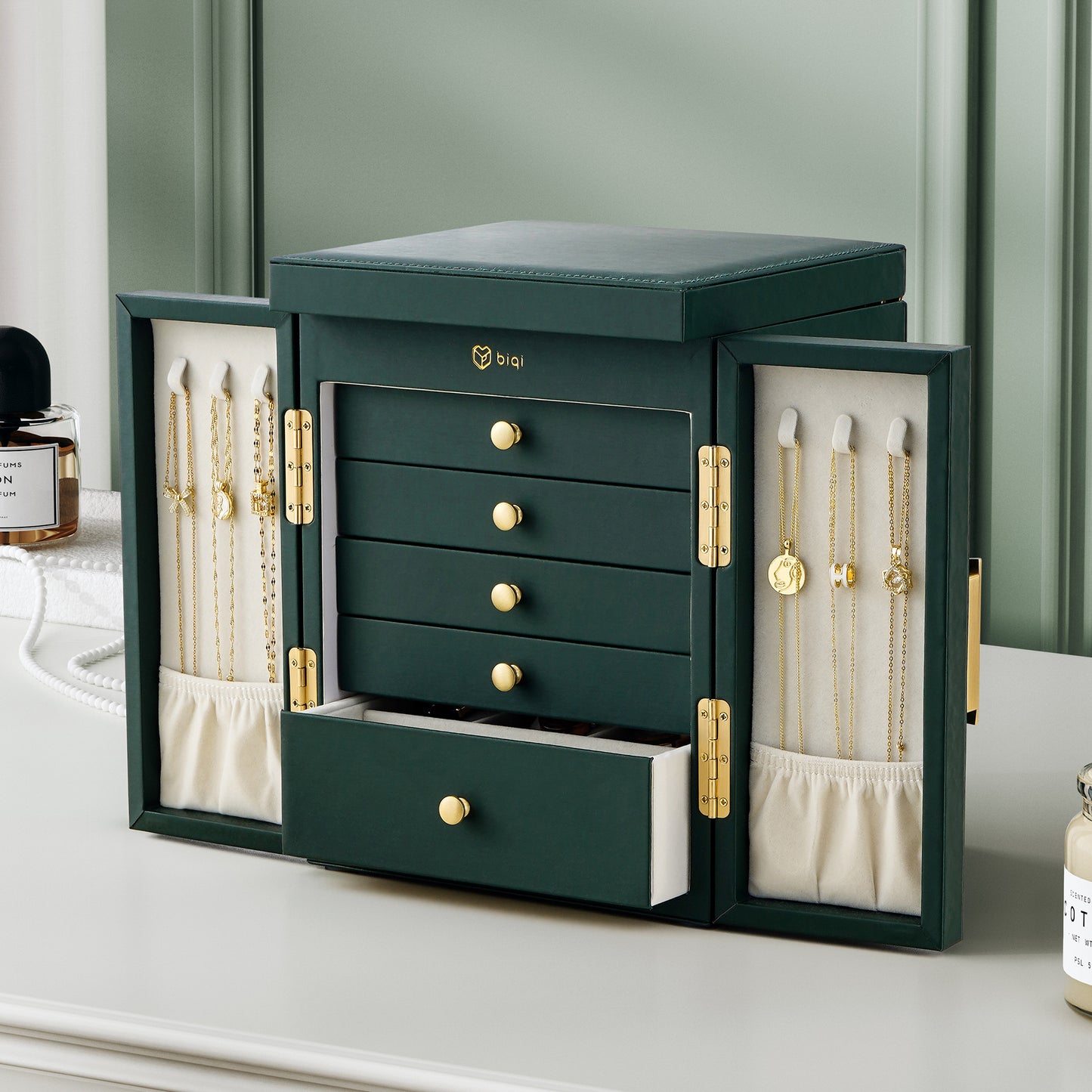 6-Tier Jewelry Organizer Box with Mirror