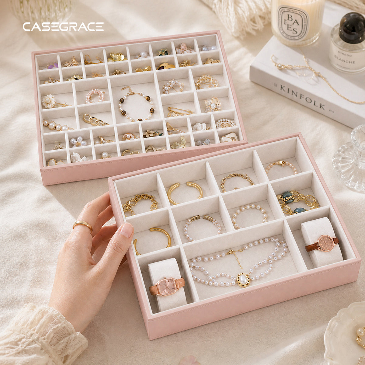 CASEGRACE 3-Tier Huge Jewelry Box, Removable Dividers Jewelry Storage Organizer for Rings Necklaces Earrings Watches