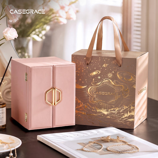 CASEGRACE Double Door Jewelry Box, 5-Tier Large Jewelry Organizer Cabinet with Removable Dividers for Necklaces Rings Earrings Watches Women Gift