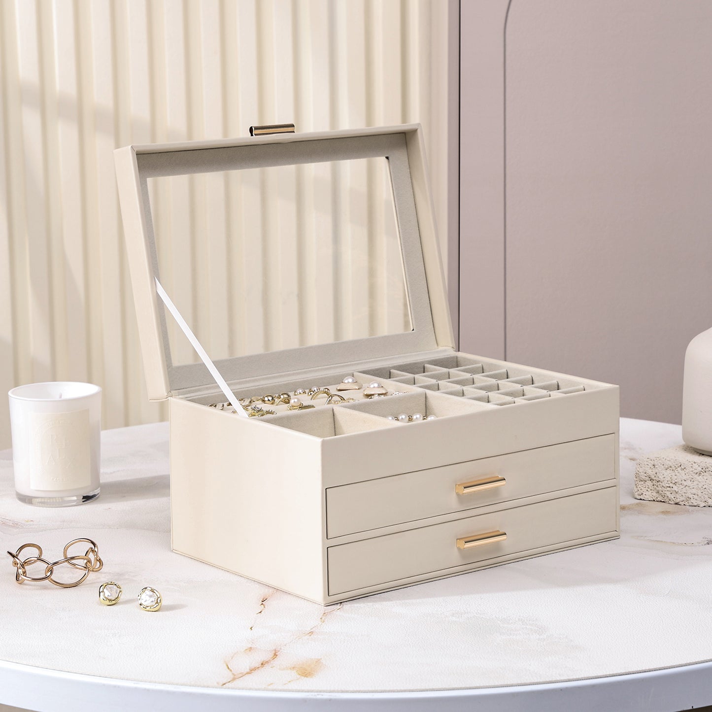 CASEGRACE 3-Layer Faux Leather Jewelry Box