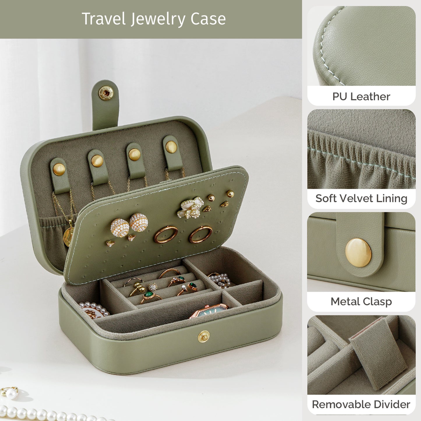 Travel Jewelry Case, PU Leather Jewelry Travel Organizer