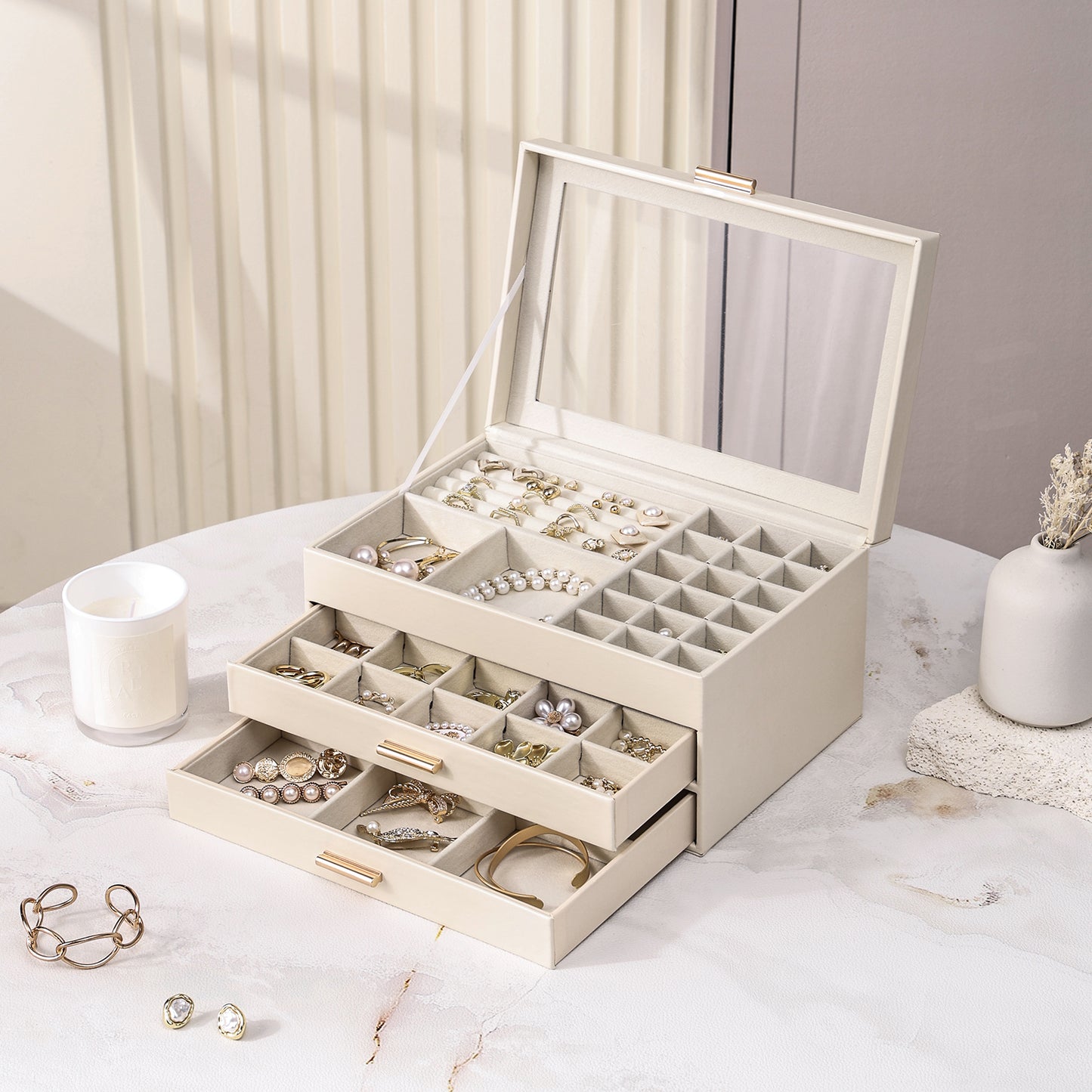 CASEGRACE 3-Layer Faux Leather Jewelry Box