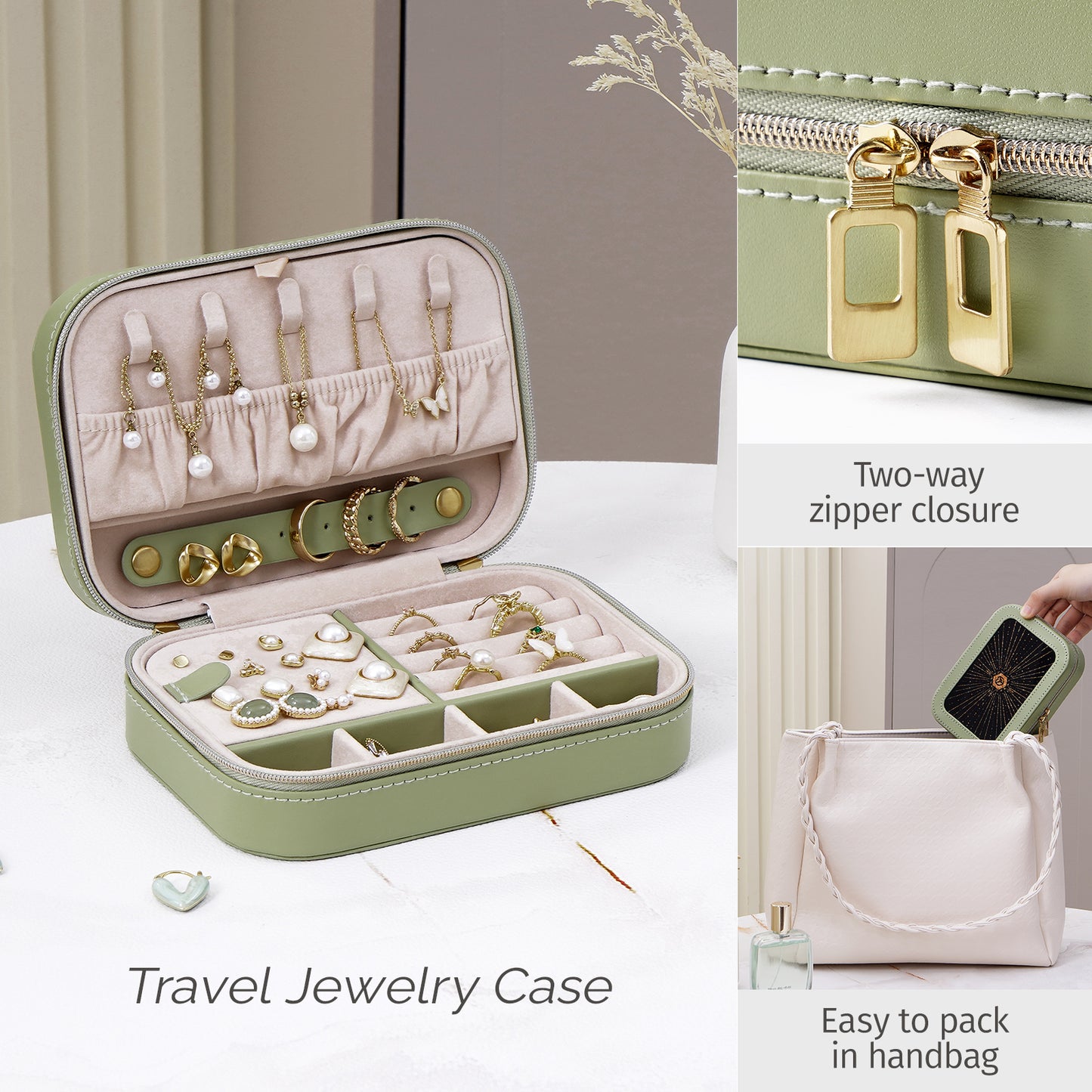 Travel Jewelry Case, PU Leather Jewelry Organizer Travel