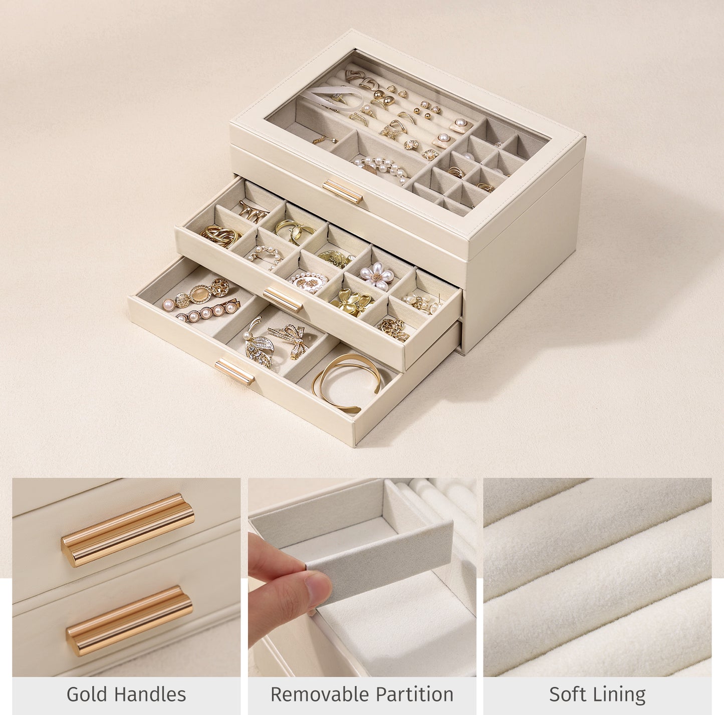 CASEGRACE 3-Layer Faux Leather Jewelry Box