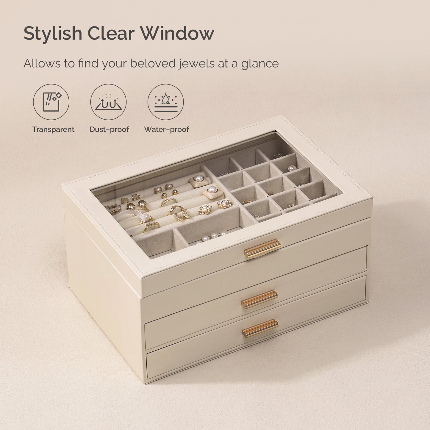 CASEGRACE 3-Layer Faux Leather Jewelry Box