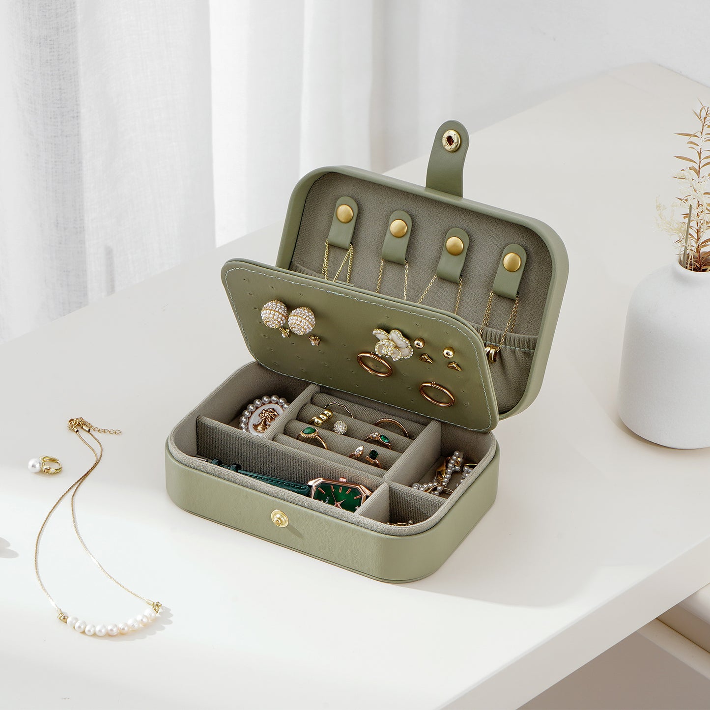 Travel Jewelry Case, PU Leather Jewelry Travel Organizer