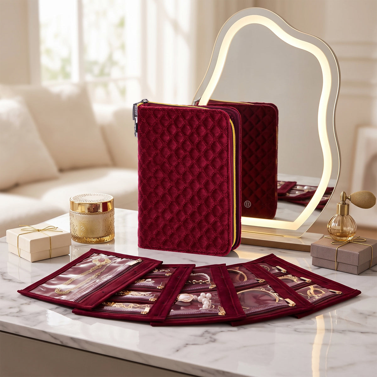 CASEGRACE Velvet Travel Jewelry Book with Combination Lock, Removable Zipper Pouch Jewelry Organizer