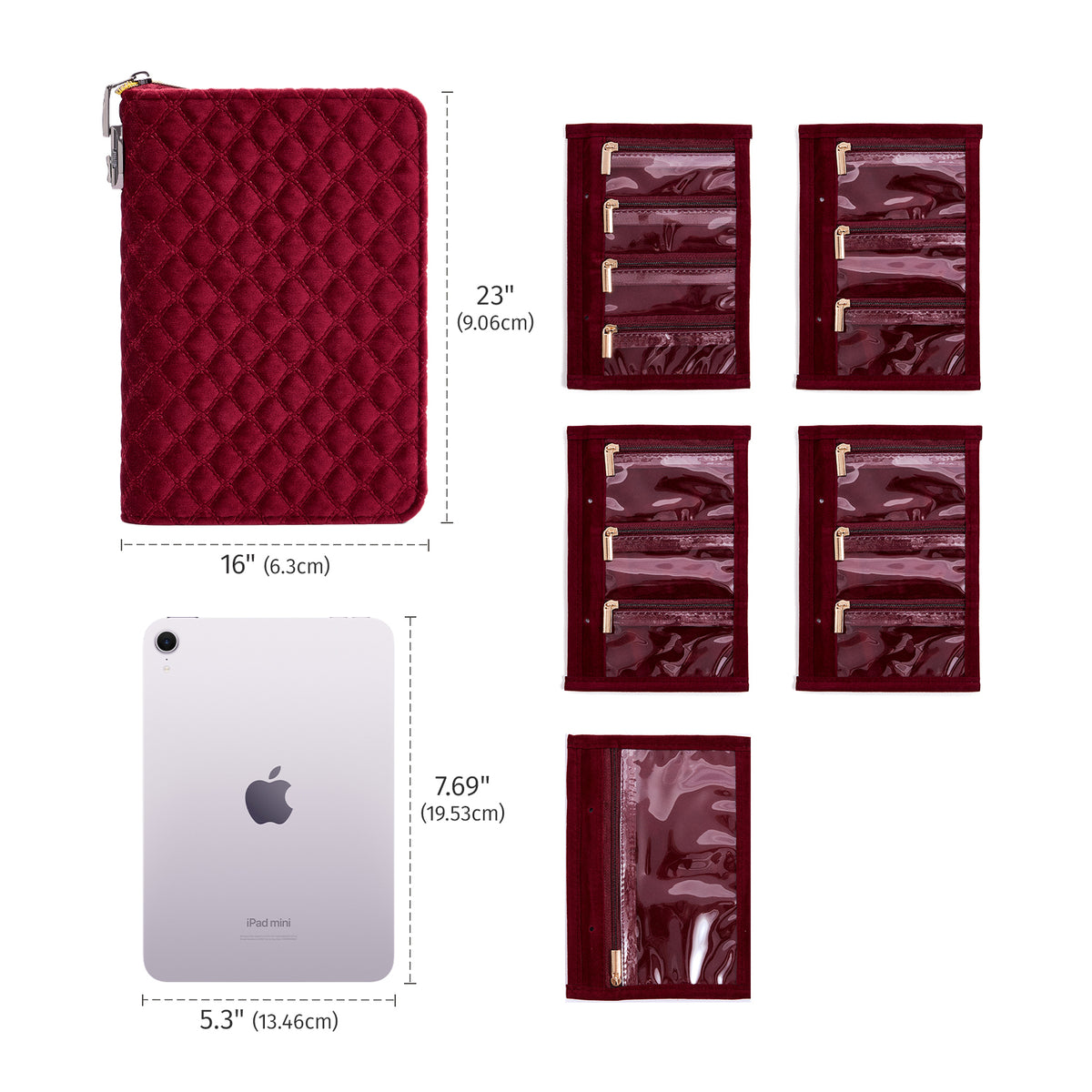 CASEGRACE Velvet Travel Jewelry Book with Combination Lock, Removable Zipper Pouch Jewelry Organizer