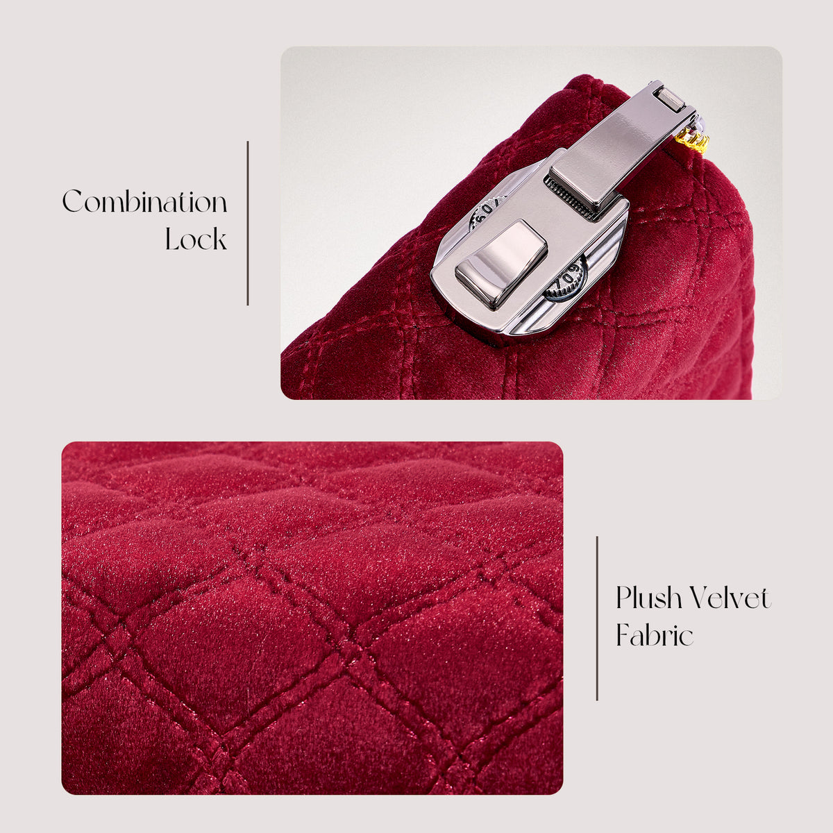 CASEGRACE Velvet Travel Jewelry Book with Combination Lock, Removable Zipper Pouch Jewelry Organizer