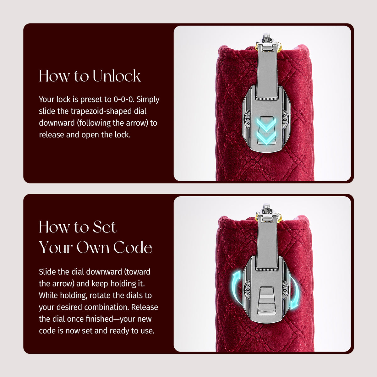 CASEGRACE Velvet Travel Jewelry Book with Combination Lock, Removable Zipper Pouch Jewelry Organizer