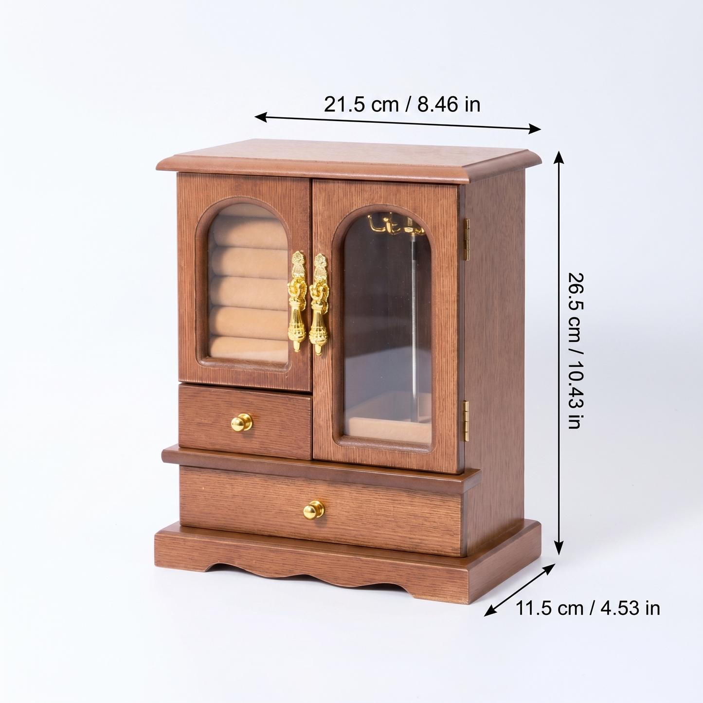 Casegrace Retro Wood Jewelry Cabinet, Rotatable Necklace Hanger Multi‑Compartment Jewelry Storage Organizer