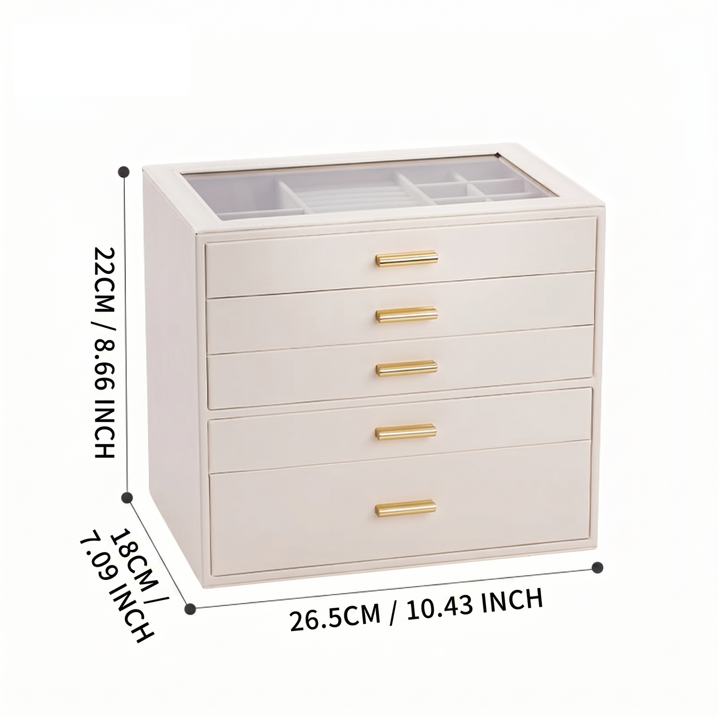 Casegrace 6 Drawer Huge Jewelry Box with Clear Glass Top, PU Leather Vanity Jewel Organizer Gift for Her Mom Bridesmaid