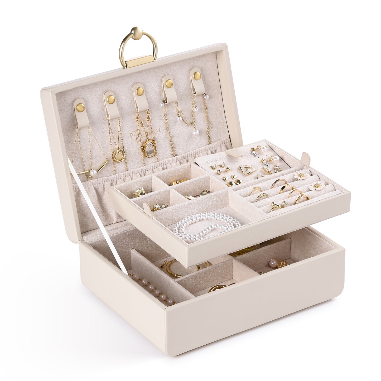 2024 2-Layer Jewelry Box with Removable Jewelry Tray for Necklace Bracelets