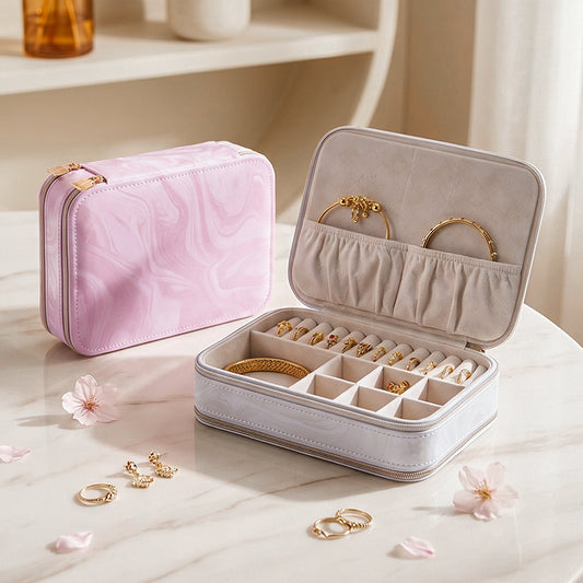 Casegrace Portable Travel Jewelry Box, Dual-Side Double Zipper Storage Layout Jewelry Organizer Case for Rings Earrings Necklaces Bracelets