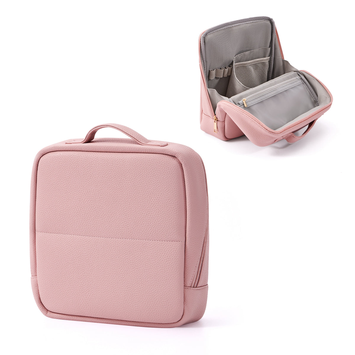 CASEGRACE Portable Handle Travel Makeup Bag, Magnetic Foldable PU Cosmetic Organizer with Waterproof Zipper Pocket