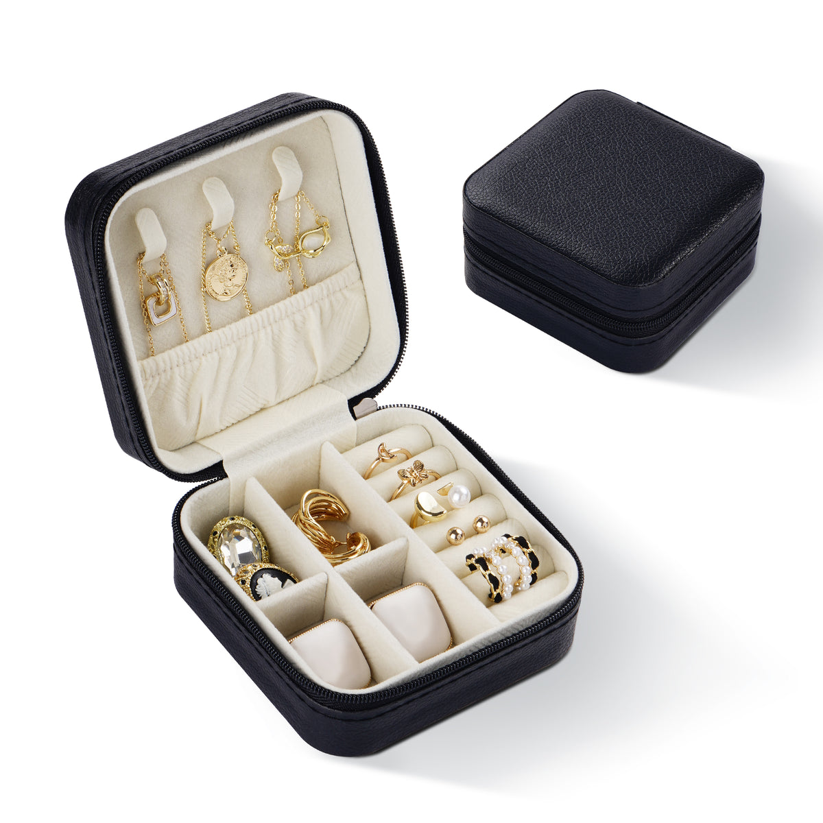 Travel Faux Leather Jewelry Box with Zip