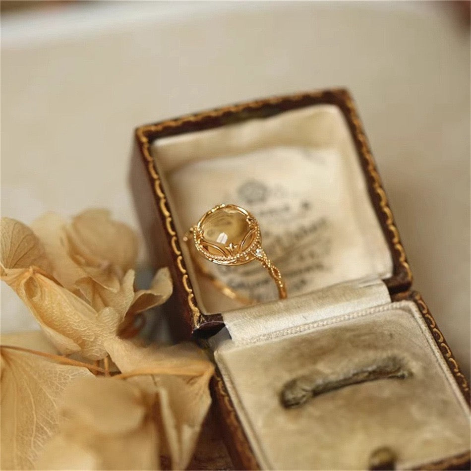 Citrine Rings Anniversary 14K Gold Plated Promise Rings Lucky Fortune Gem Gift