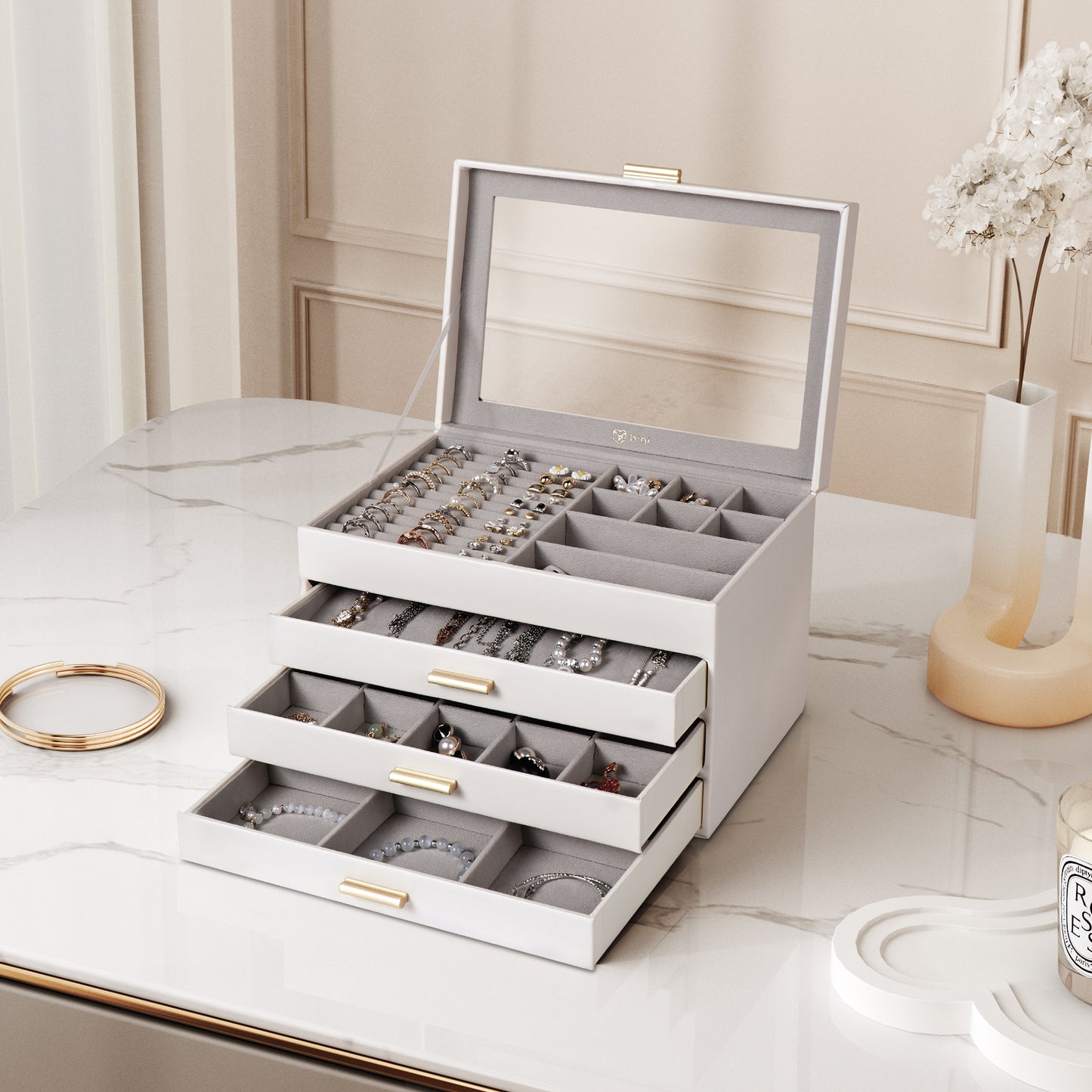 4-Layer Jewelry Organizer with Clear Lid